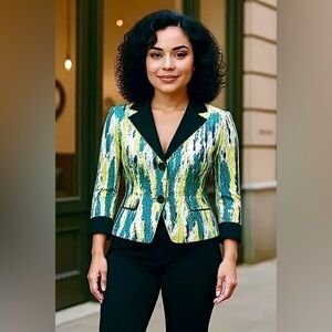 Lafayette 148 New York Lime Blue Black White Blazer 12